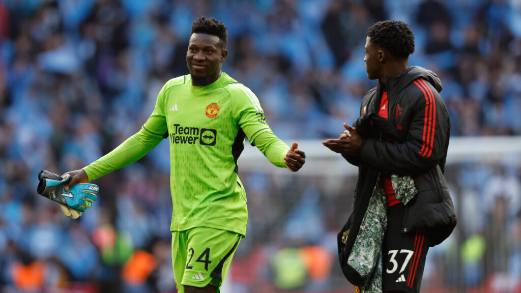 Andre Onana Kobbie Mainoo Coventry City v Manchester United Emirates FA Cup Semifinal 04212024 (James Baylis - AMA/Getty Images)