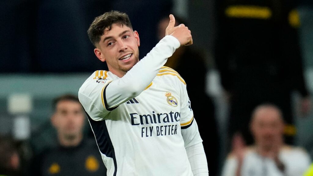 Federico Valverde celebrates his equaliser against Manchester City (Manu Fernandez/AP)
