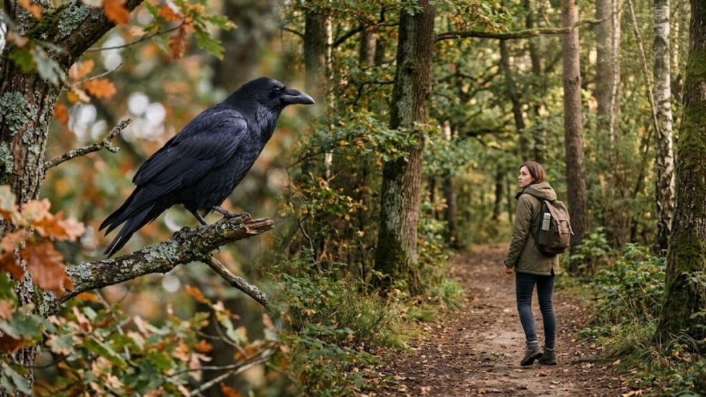 Cuervo observando a una persona mientras reconoce características de su rostro