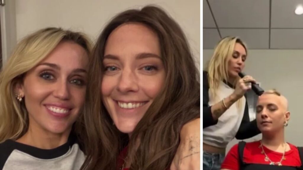 Miley Cyrus rapando la cabeza de una fan antes de su quimioterapia